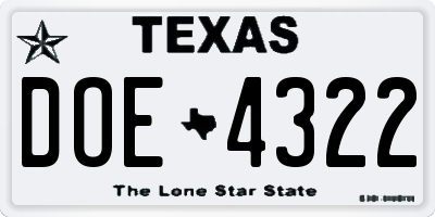 TX license plate DOE4322