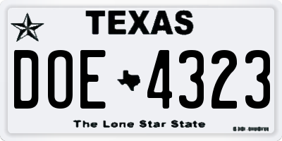 TX license plate DOE4323