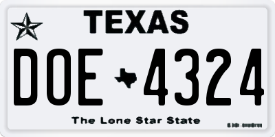 TX license plate DOE4324