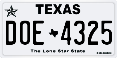TX license plate DOE4325