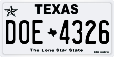 TX license plate DOE4326