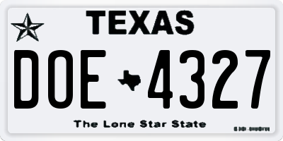 TX license plate DOE4327