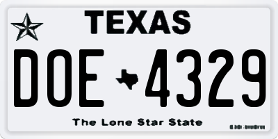 TX license plate DOE4329