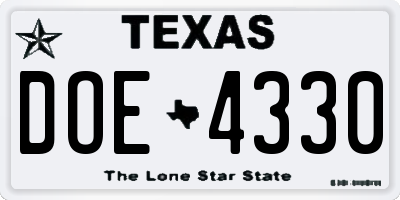 TX license plate DOE4330