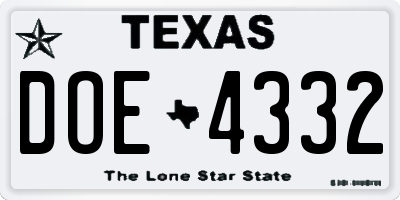TX license plate DOE4332