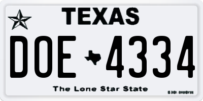 TX license plate DOE4334
