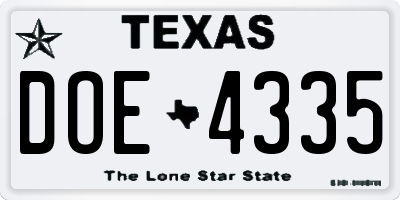 TX license plate DOE4335