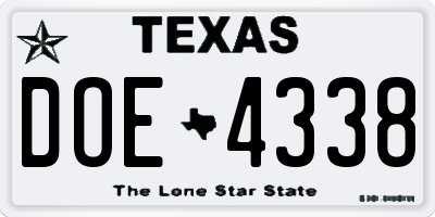 TX license plate DOE4338