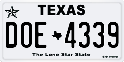 TX license plate DOE4339
