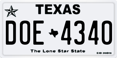 TX license plate DOE4340