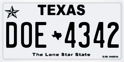 TX license plate DOE4342