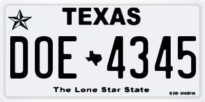 TX license plate DOE4345
