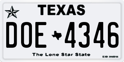 TX license plate DOE4346