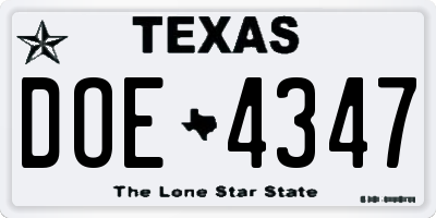 TX license plate DOE4347