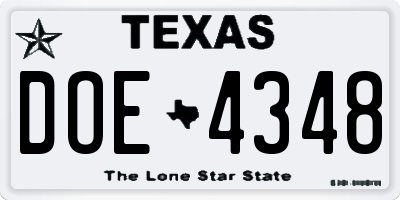 TX license plate DOE4348