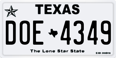 TX license plate DOE4349