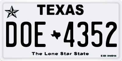 TX license plate DOE4352