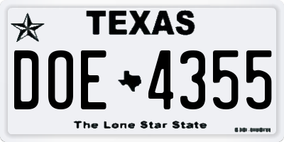 TX license plate DOE4355