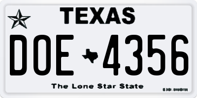 TX license plate DOE4356