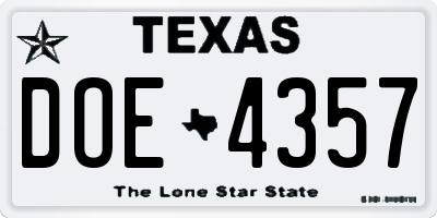 TX license plate DOE4357