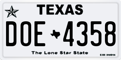 TX license plate DOE4358
