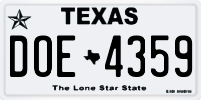 TX license plate DOE4359
