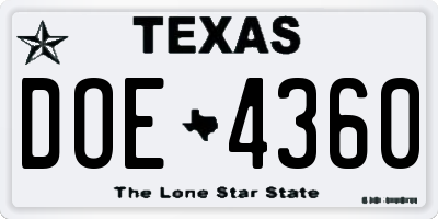 TX license plate DOE4360