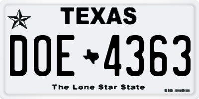 TX license plate DOE4363