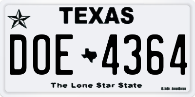 TX license plate DOE4364