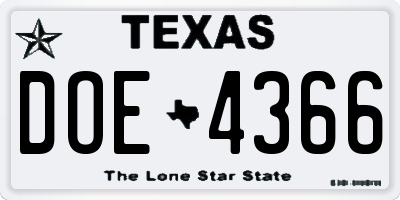 TX license plate DOE4366