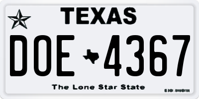 TX license plate DOE4367