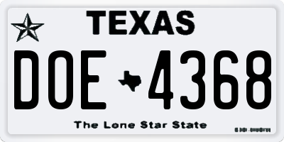 TX license plate DOE4368