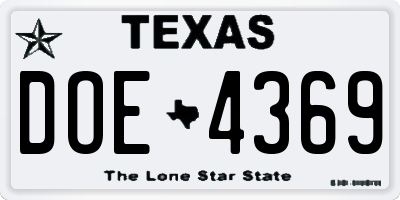 TX license plate DOE4369