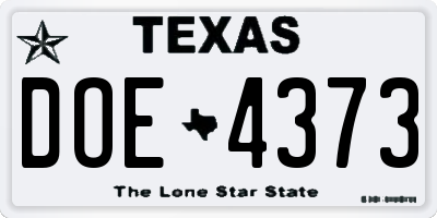 TX license plate DOE4373
