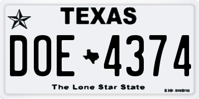 TX license plate DOE4374