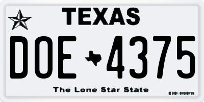 TX license plate DOE4375
