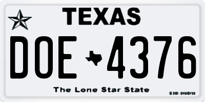 TX license plate DOE4376