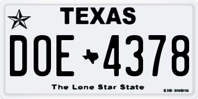 TX license plate DOE4378