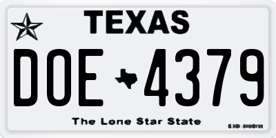 TX license plate DOE4379