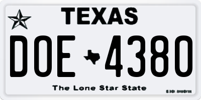 TX license plate DOE4380