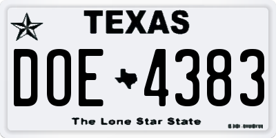 TX license plate DOE4383