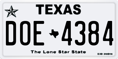 TX license plate DOE4384