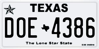 TX license plate DOE4386
