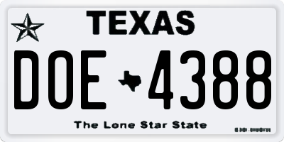TX license plate DOE4388