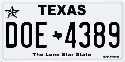 TX license plate DOE4389