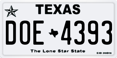 TX license plate DOE4393
