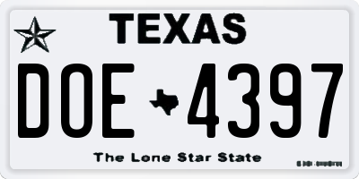 TX license plate DOE4397