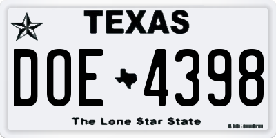 TX license plate DOE4398