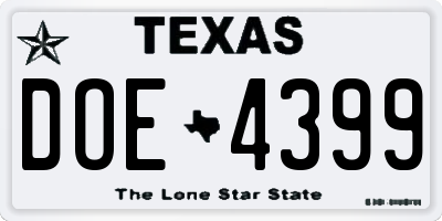 TX license plate DOE4399