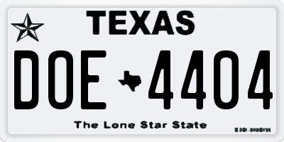 TX license plate DOE4404